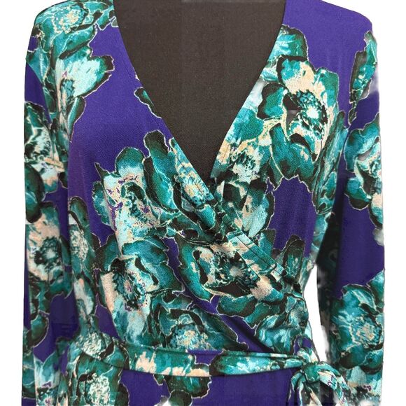 Vera Wang Dress XL Faux Wrap Colorful Artsy Floral Bold Office Career Party Date - Picture 2 of 10